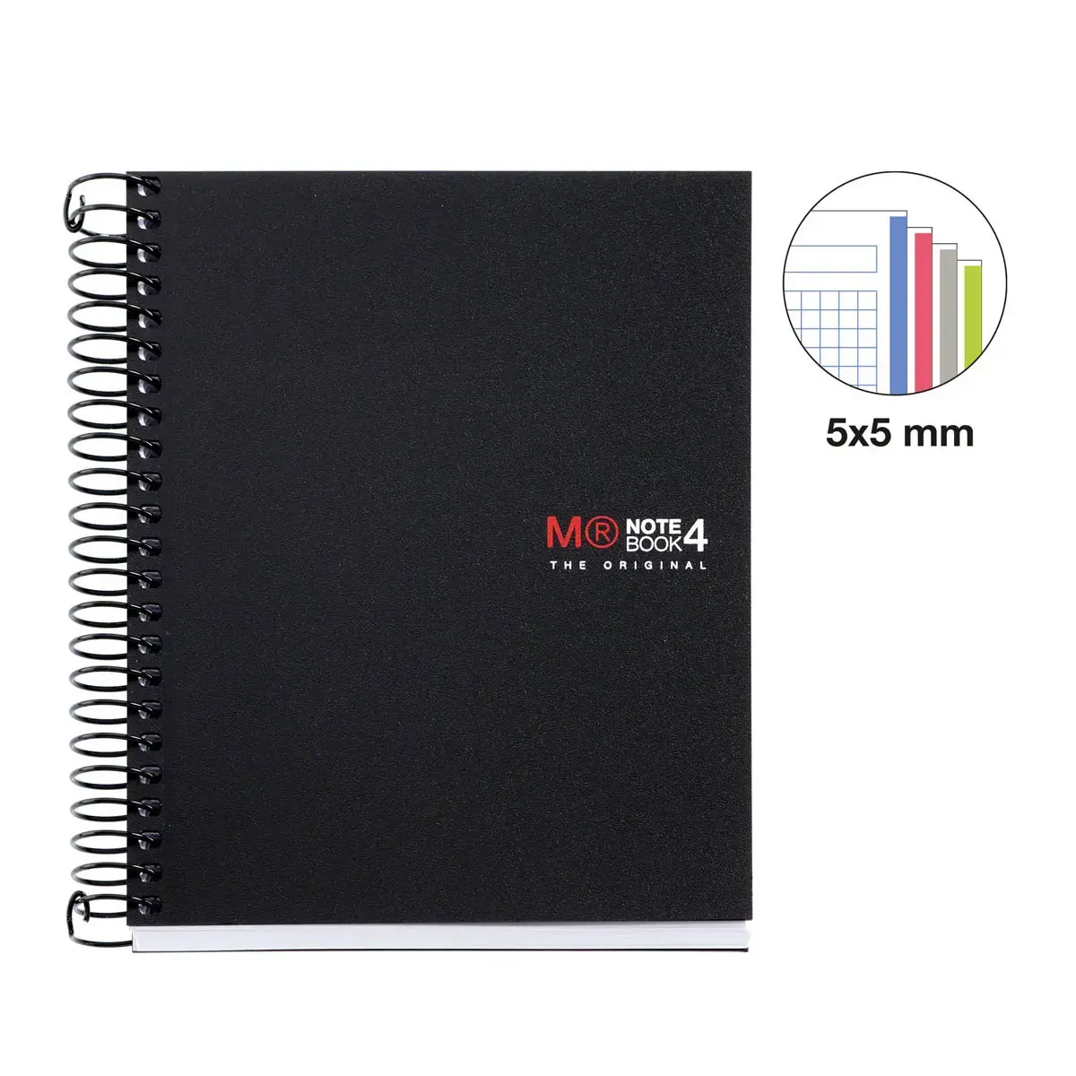 Notebook The Original Souple A6 Quadri. 5x5mm 140feuil. 4coul. Noir photo du produit