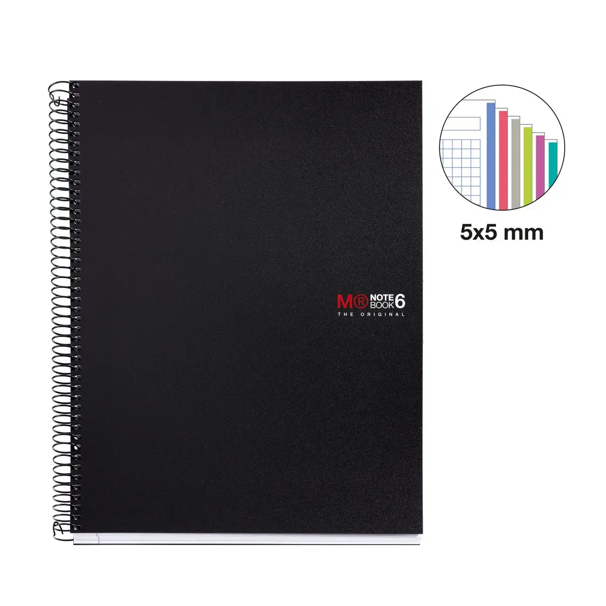 Notebook The Original Souple A5 Quadrillé 5 x 5 mm 150 feuilles 6 couleurs Noir - Miquel Rius photo du produit