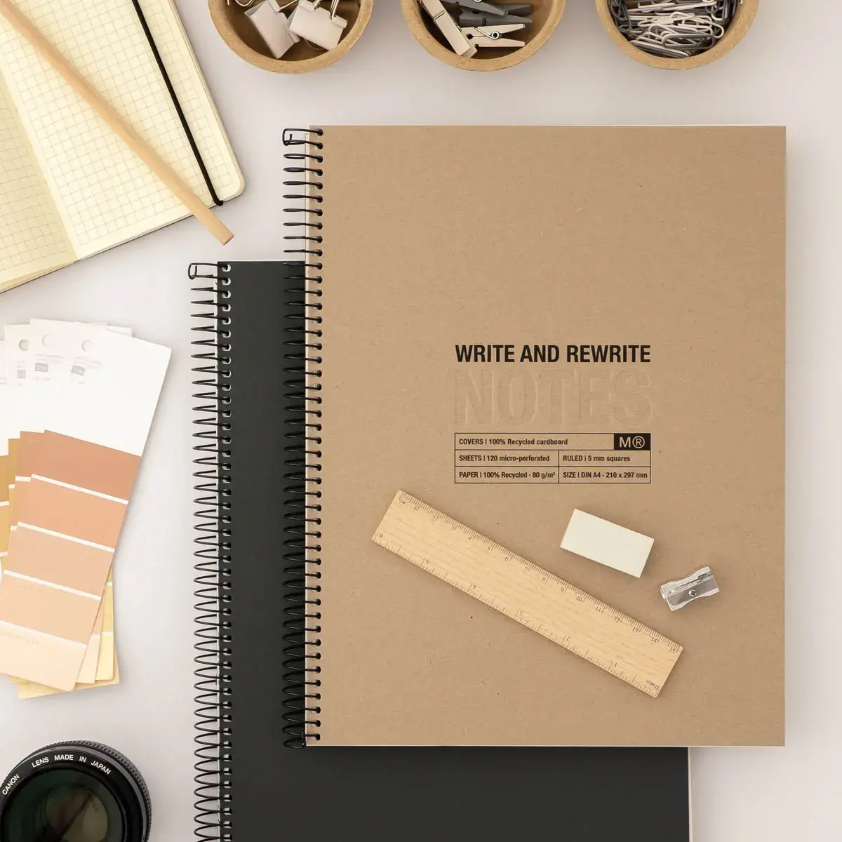 Notebook Eco Design Recyclé A4 Ligné 7 mm 120 feuilles 4 couleurs Kraft - Miquel Rius photo du produit