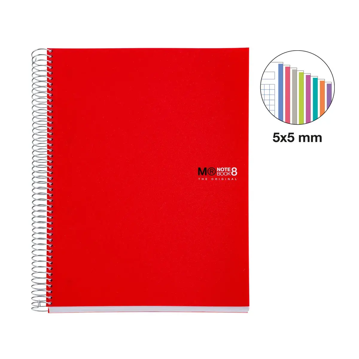 Notebook The Original Souple A5 Quadrillé 5 x 5 mm 200 feuilles 8 couleurs Rouge - Miquel Rius photo du produit