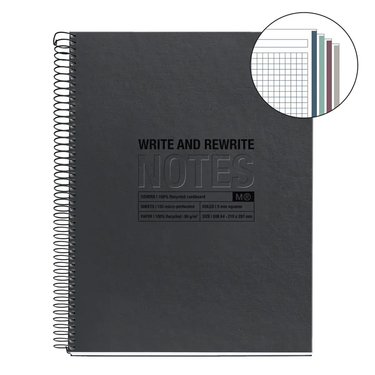 Notebook Eco Design Recyclé A4 Quadri. 5x5mm 120feuil. 4coul. Noir photo du produit