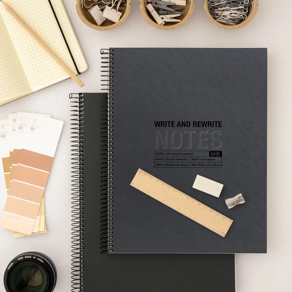Notebook Eco Design Recyclé A4 Quadri. 5x5mm 120feuil. 4coul. Noir photo du produit