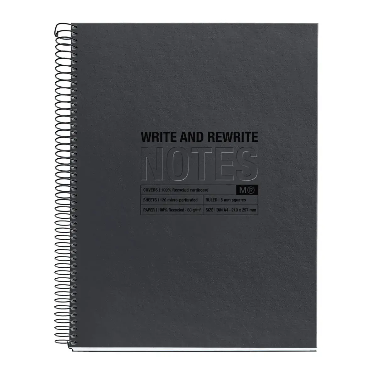 Notebook Eco Design Recycl&eacute; A4 Lign&eacute; 7mm 120feuil. 4coul. Noir photo du produit