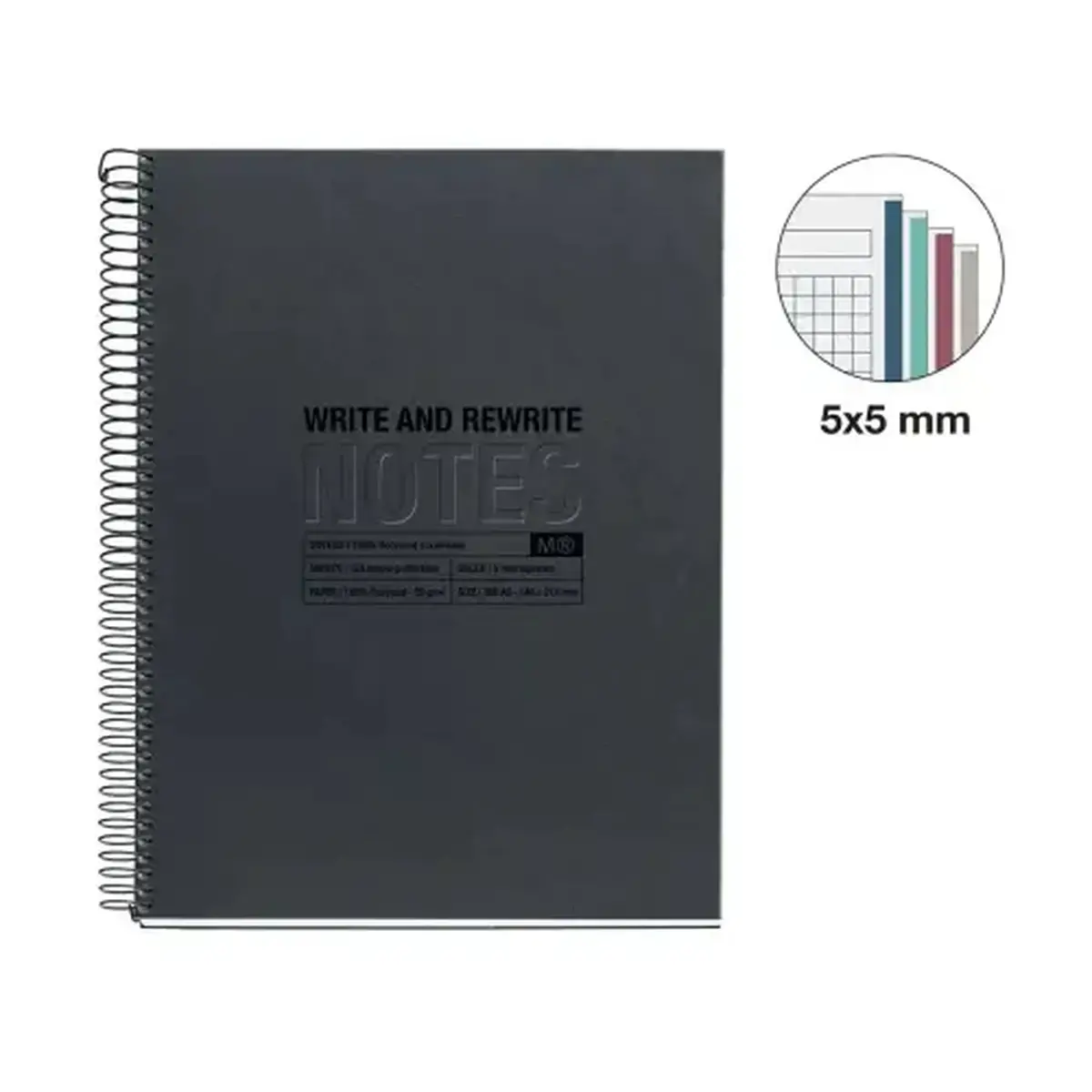 Notebook Eco Design Recycl&eacute; A5 Quadri. 5x5mm 120feuil. 4coul. Noir photo du produit