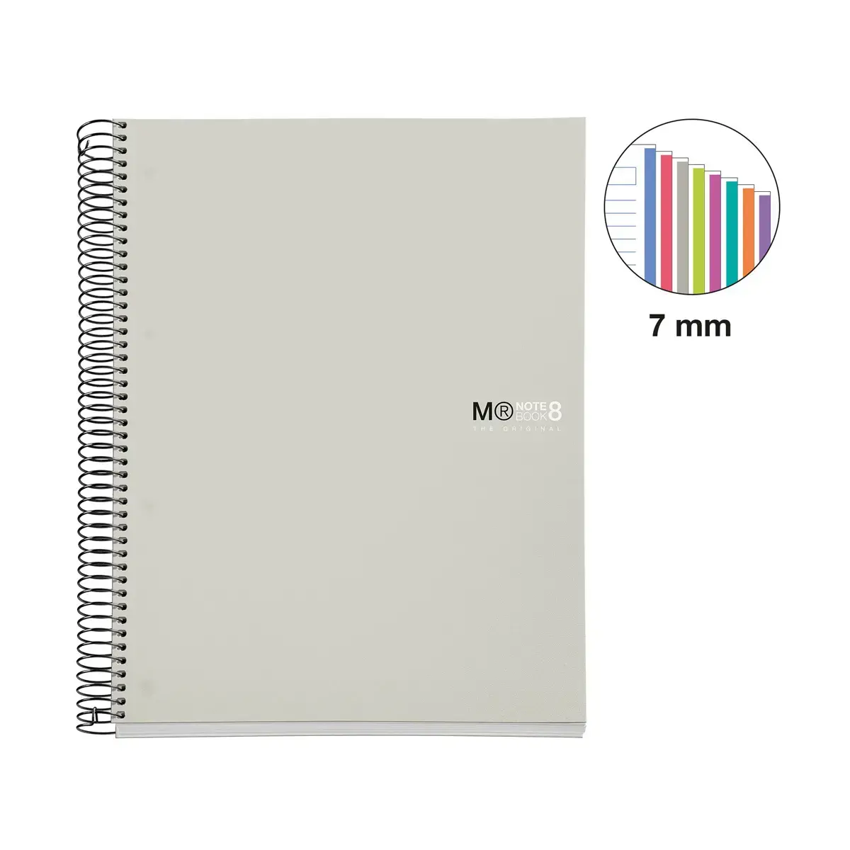 Notebook The Original Souple A5 Lign&eacute; 7mm 200feuil. 8coul. Gris photo du produit