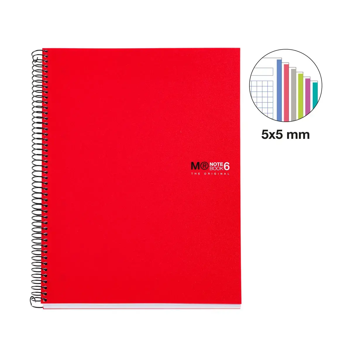 Notebook The Original Souple A5 Quadri. 5x5mm 150feuil. 6coul. Rouge photo du produit