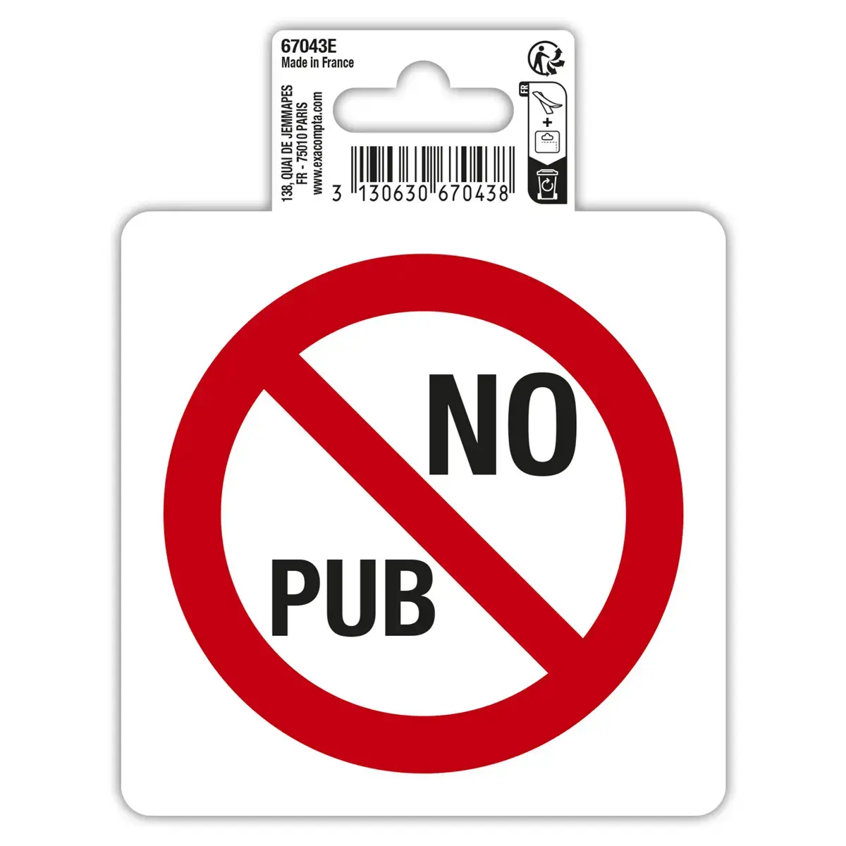 Panneau No pub PVC 10x10cm photo du produit