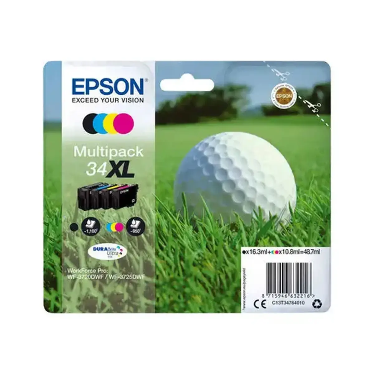 Pack de 4 cartouches d'encre C13T34764010 Balle de golf XL - Noir / Cyan / Magenta / Jaune - Epson photo du produit