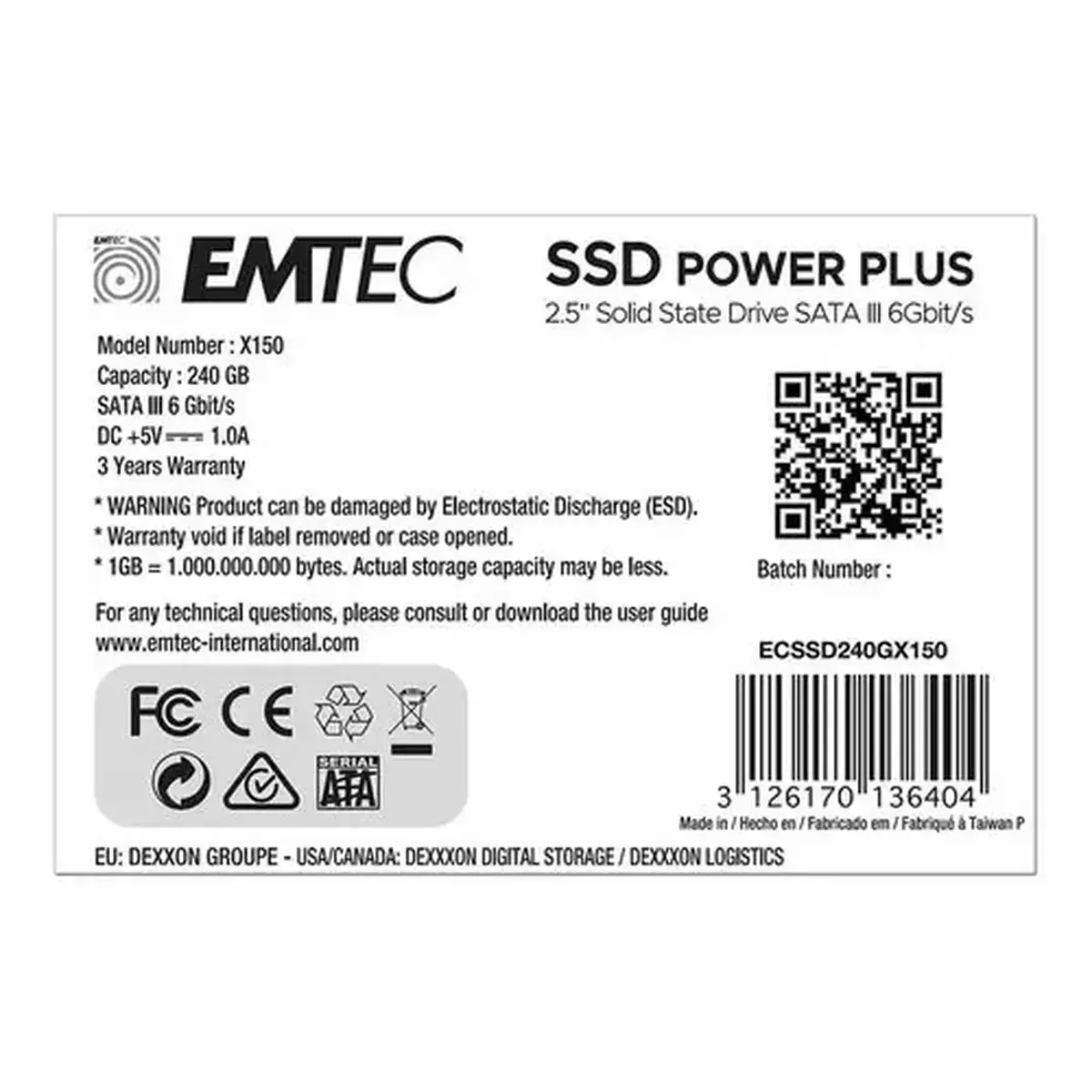 Emtec SSD 2.5 Sata X150 240GB Intern photo du produit