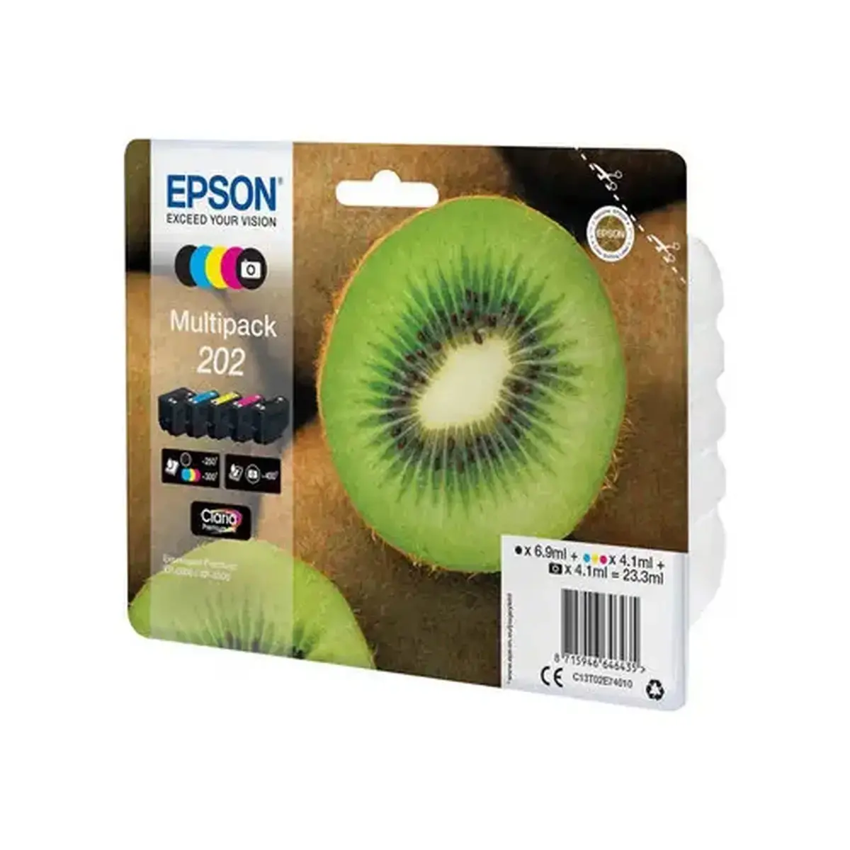 Pack de 5 cartouches d'encre 202 Kiwi - Coloris assortis - sous blister - Epson photo du produit