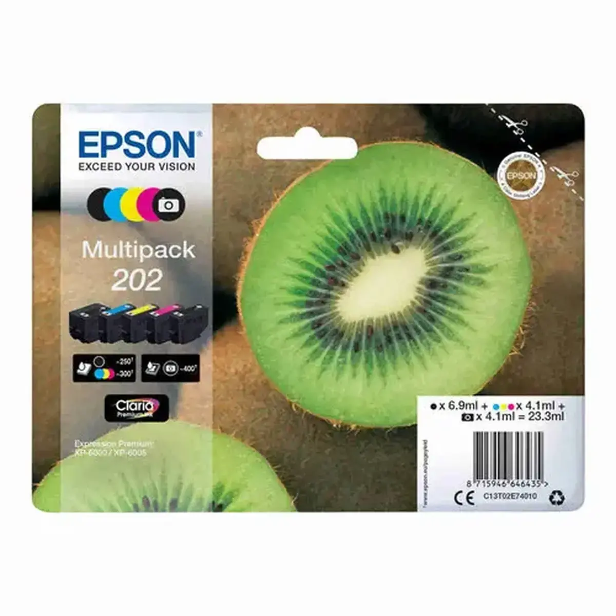 Pack de 5 cartouches d'encre 202 Kiwi - Coloris assortis - sous blister - Epson photo du produit