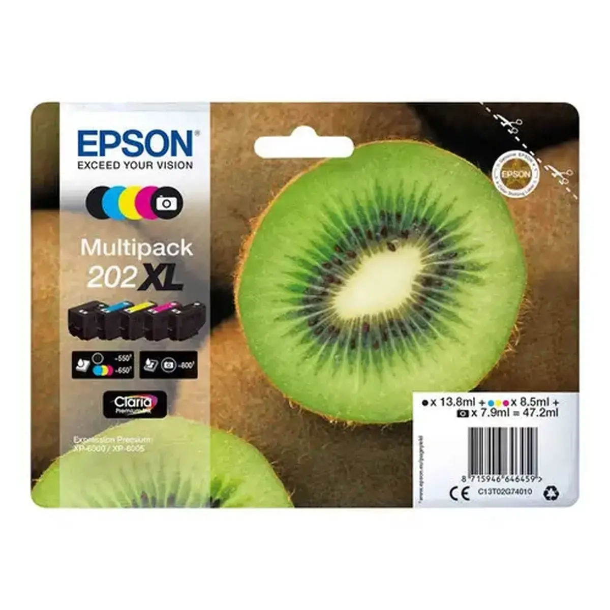 Pack de 5 cartouches d'encre 202 Kiwi XL - Coloris assortis - sous blister - Epson photo du produit