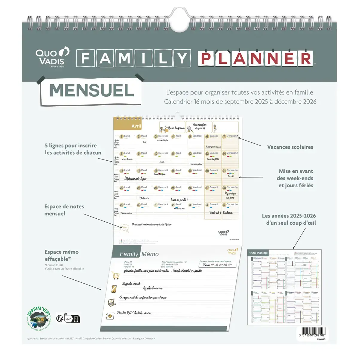 CAL FAMILY PLANNER MENSUEL FR Fam p5 photo du produit