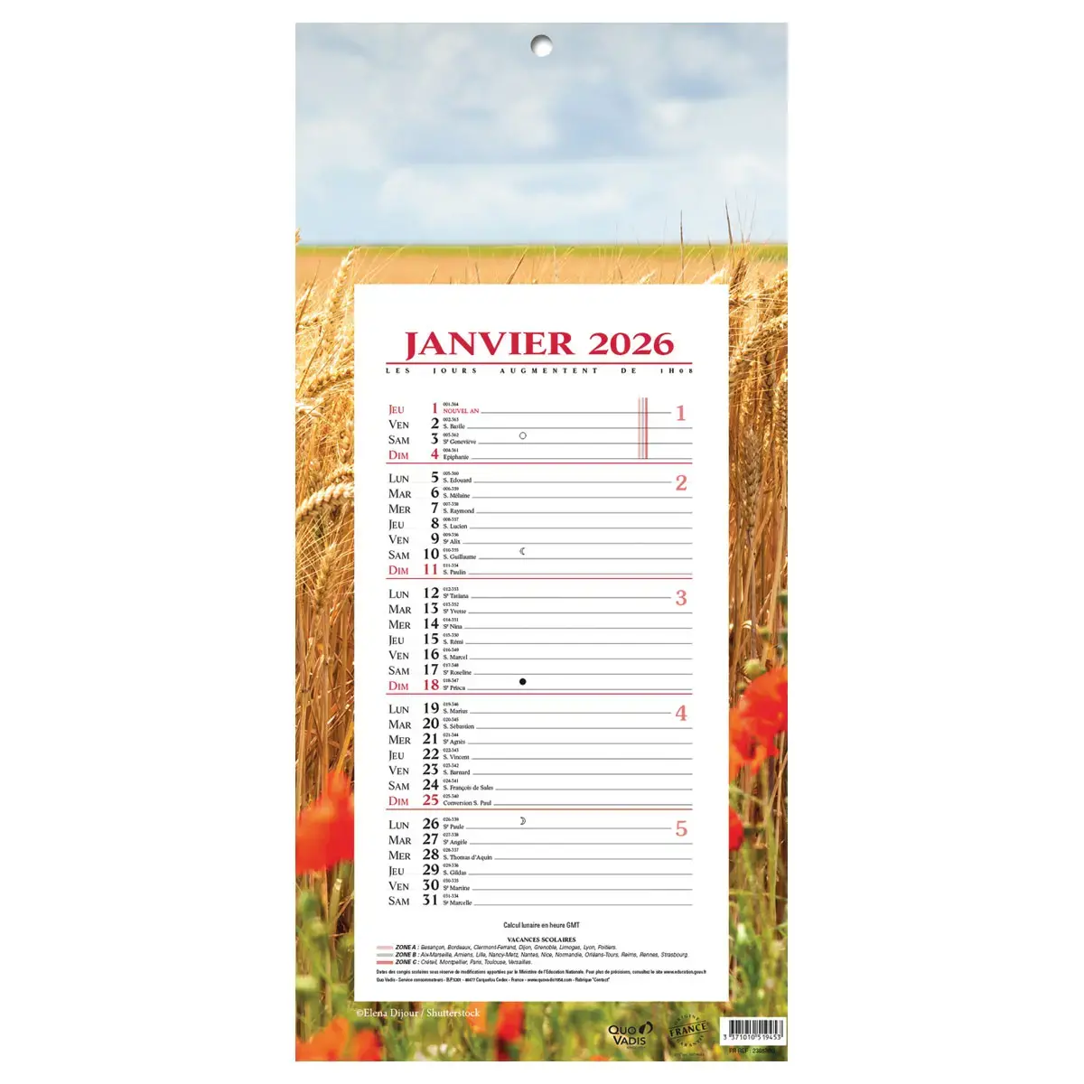 CAL BLOC MENSUEL 16X33,5 FR Blé p10 photo du produit