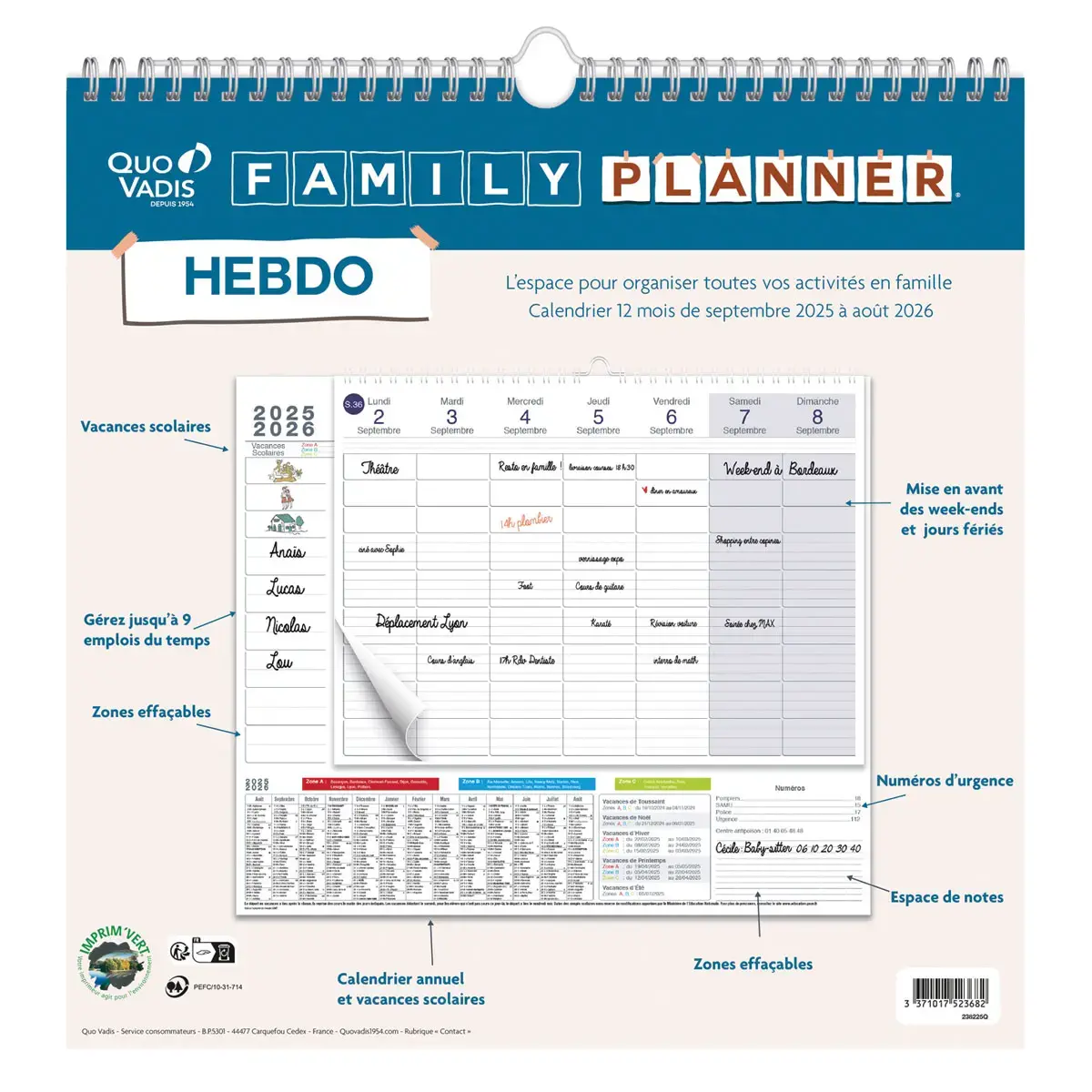 CAL FAMILY PLANNER HEBDO 30X30 FR Fam p5 photo du produit