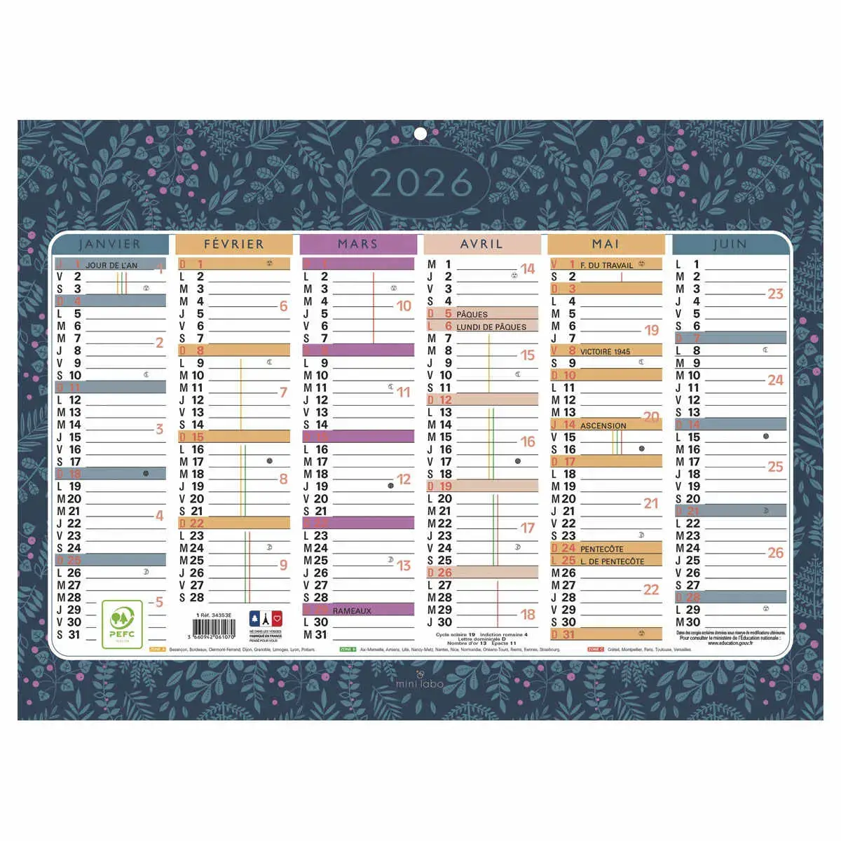 Calendrier 29,5 x 22 Mini Labo 6 mois photo du produit