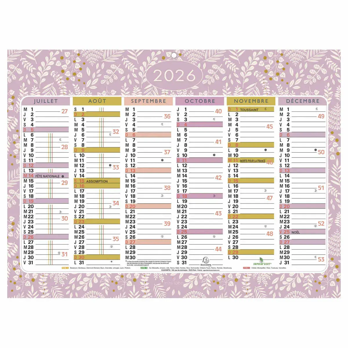 Calendrier 29,5 x 22 Mini Labo 6 mois photo du produit