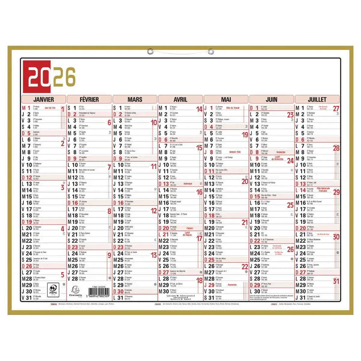 Calendrier banque 43 x 33,5 Tricolore photo du produit