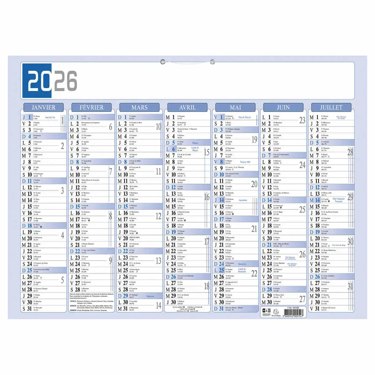Calendrier 55x40,5 Bleu Gris photo du produit