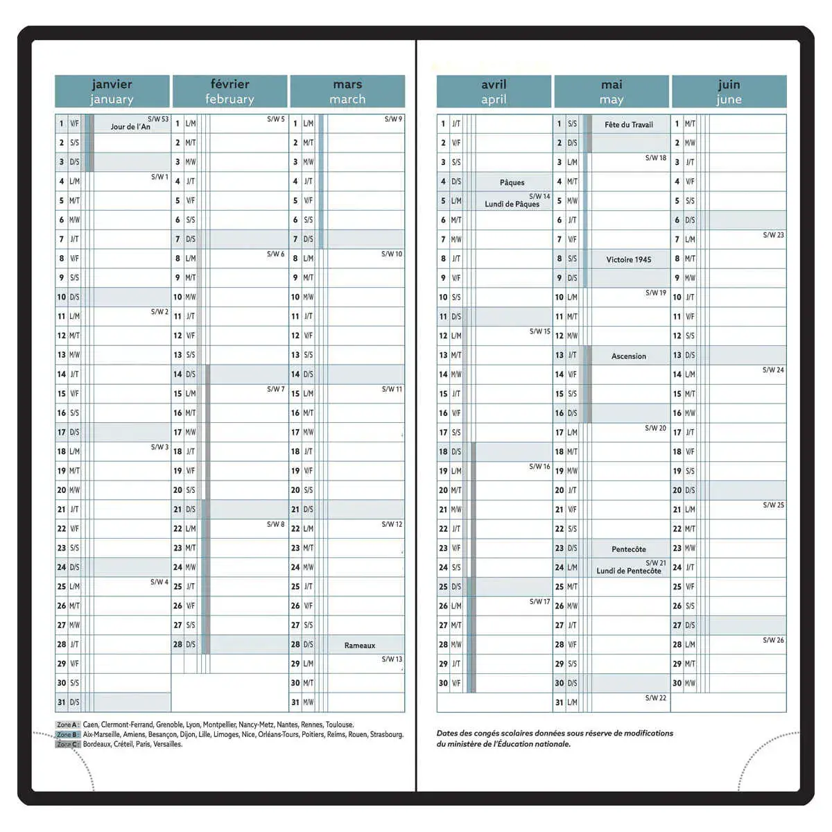 Semainier poche EasyTime 17 Am&eacute;lie Vert photo du produit