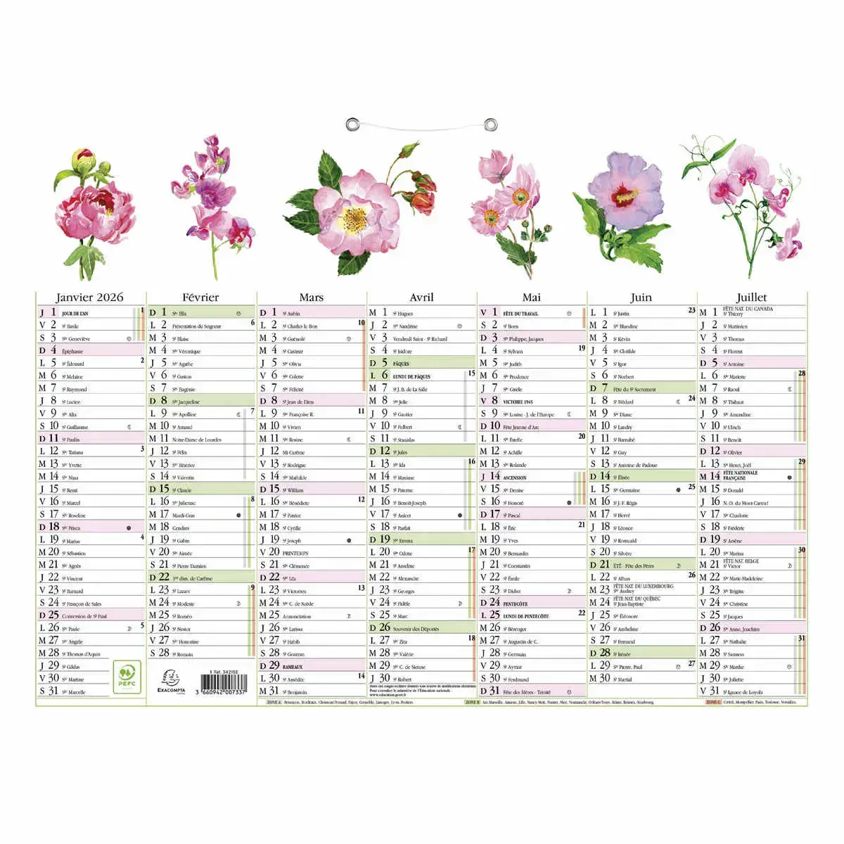 Calendrier 43 x 33,5 Fleurs 7 mois photo du produit