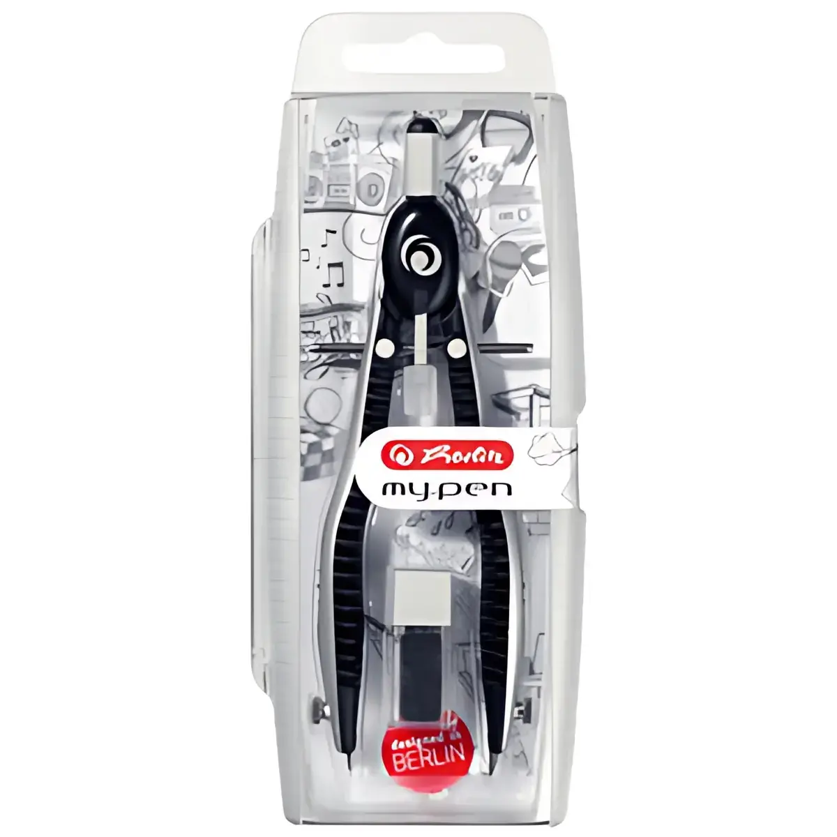 HERLITZ Compas &agrave; r&eacute;glage rapide my.pen, noir/gris, bo&icirc;te photo du produit