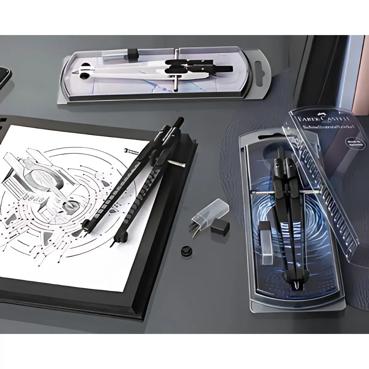 5 FABER-CASTELL Compas &agrave; r&eacute;glage rapide DARK & BRIGHT, assorti photo du produit