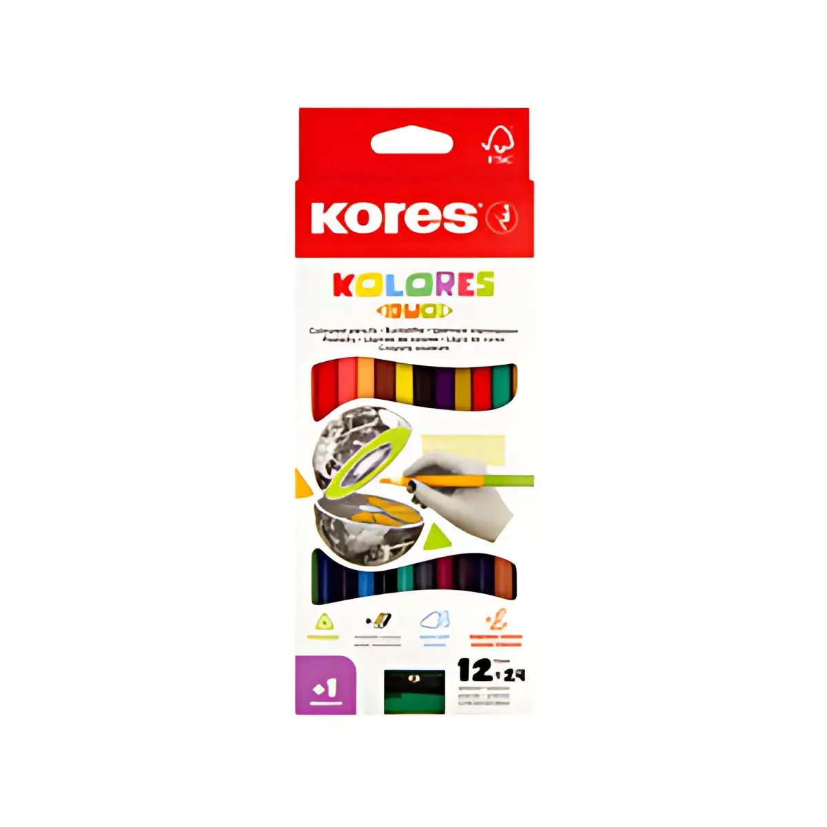 Kores Crayons de couleur 'DUO', étui carton de 12 + taille- photo du produit