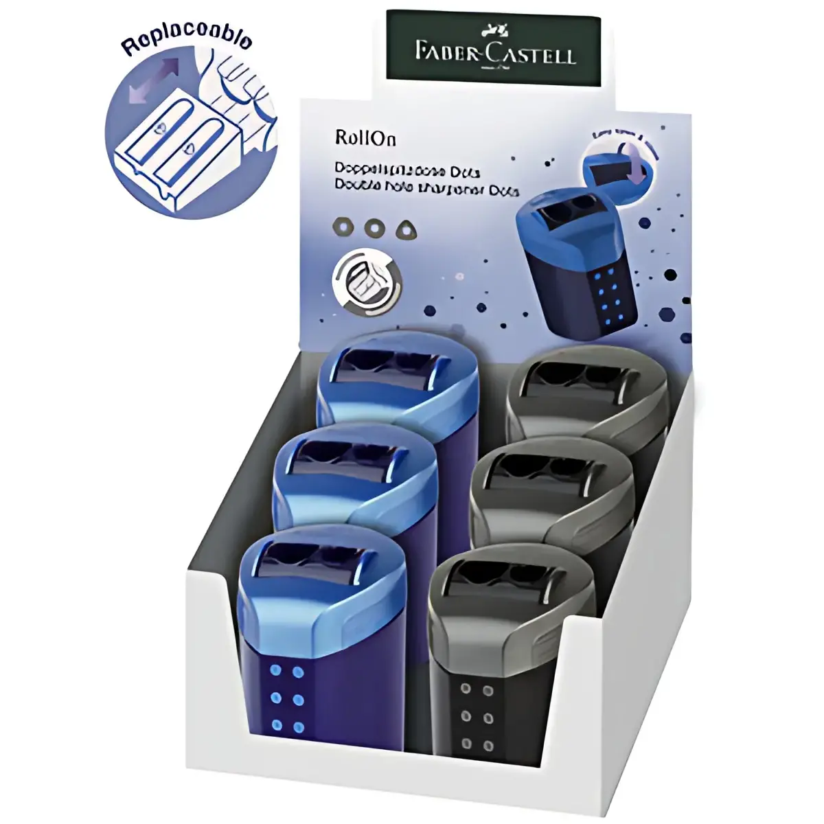 6 FABER-CASTELL Taille-crayon double RollOn DOTS, pr&eacute;sentoir photo du produit