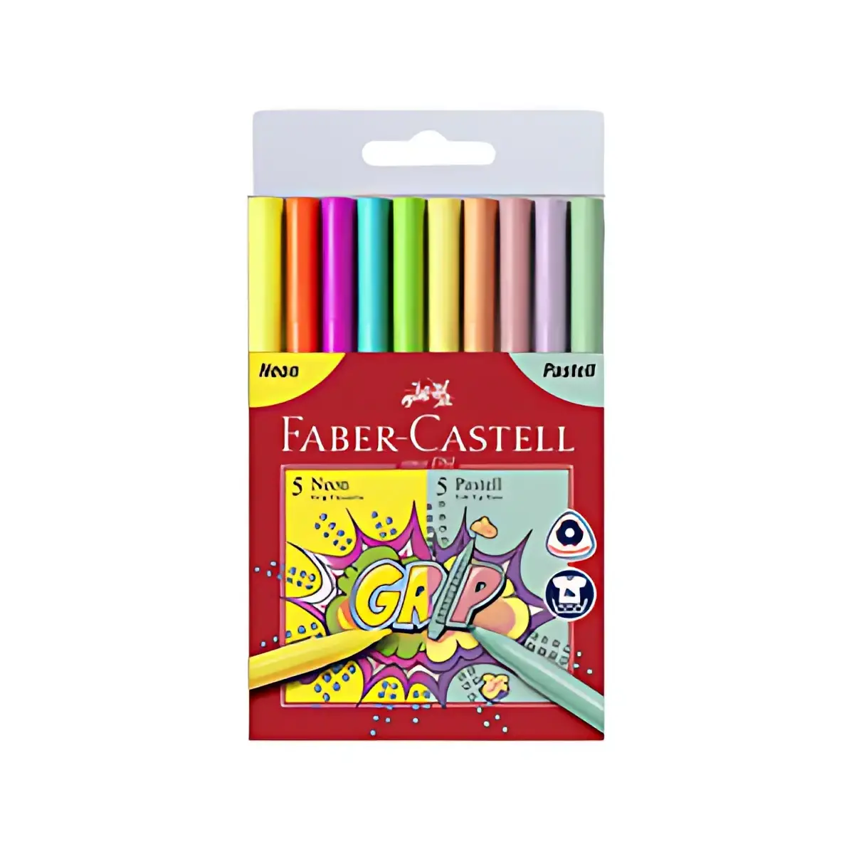 FABER-CASTELL Feutres GRIP fluo + pastel, étui de 10 photo du produit