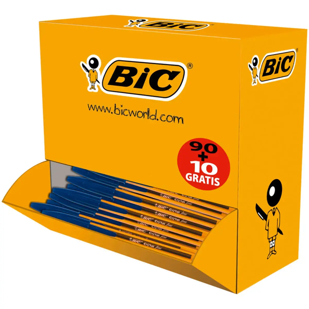 Stylo - bille cristal corps hexagonal orange encre bleue 0, 8mm 100un - Bic photo du produit