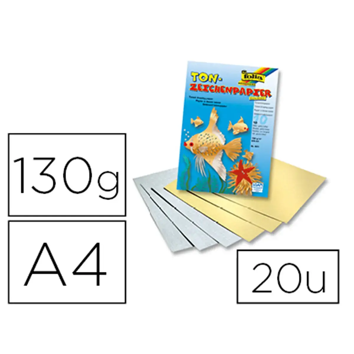 Papier a dessin teinte din a4 130g/m2 or et argent 10 unités - Folia photo du produit