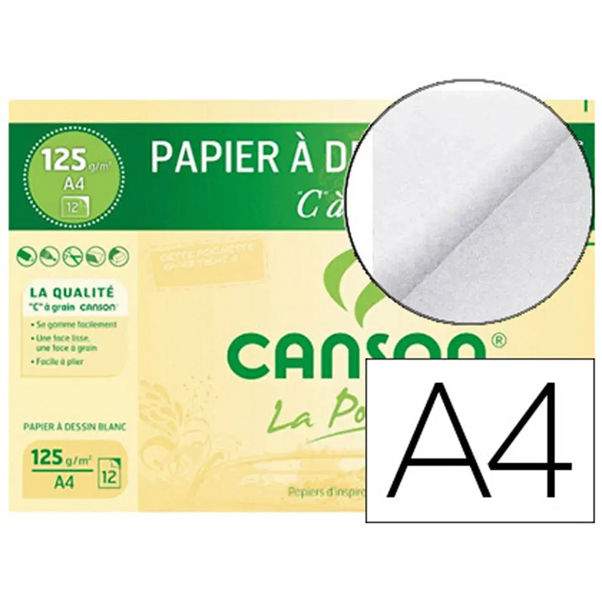 Papier dessin canson C a grain crayon encre gouache feutre 125g A4 12f photo du produit