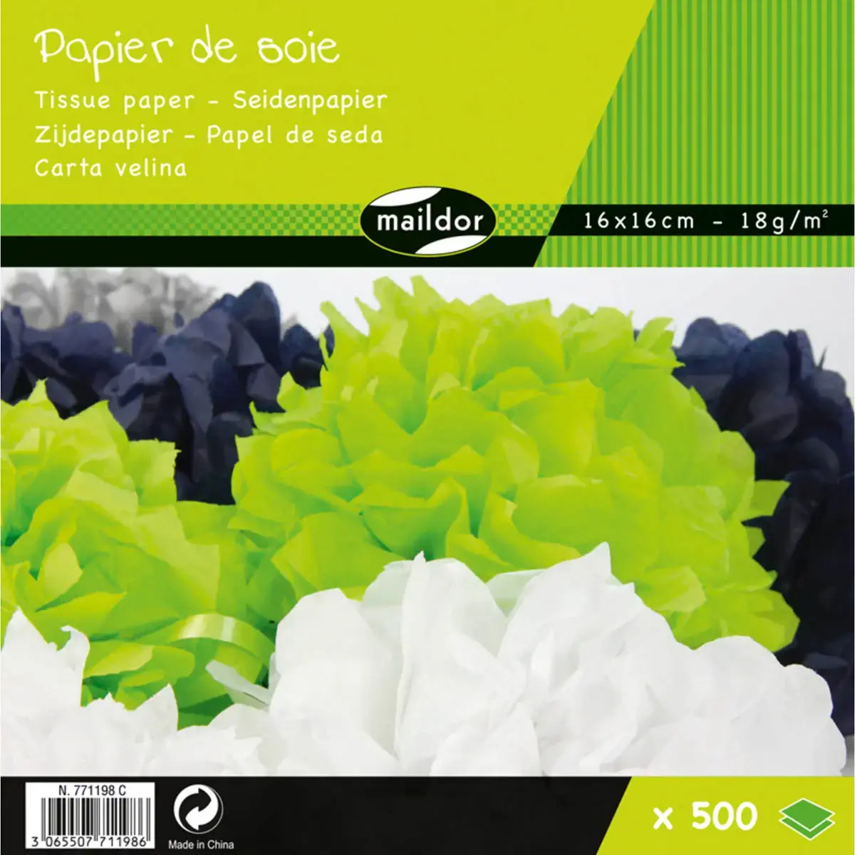 Papier soie maildor 16x16cm coloris assortis ramette 500f - Clairefontaine photo du produit