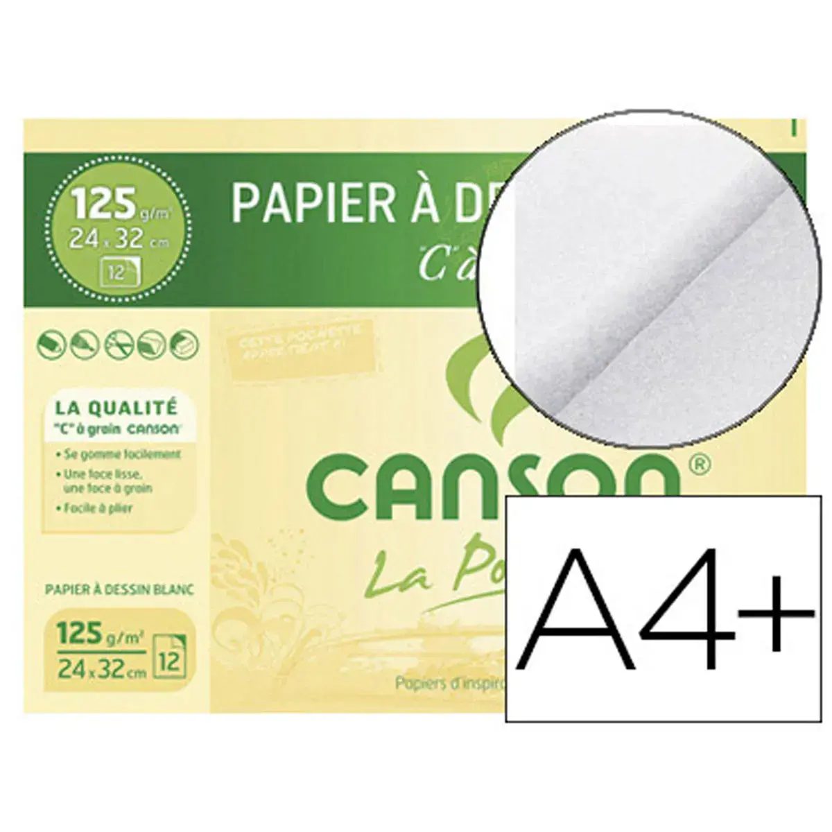 Papier dessin canson C a grain 125G A4+ pochette 12F photo du produit