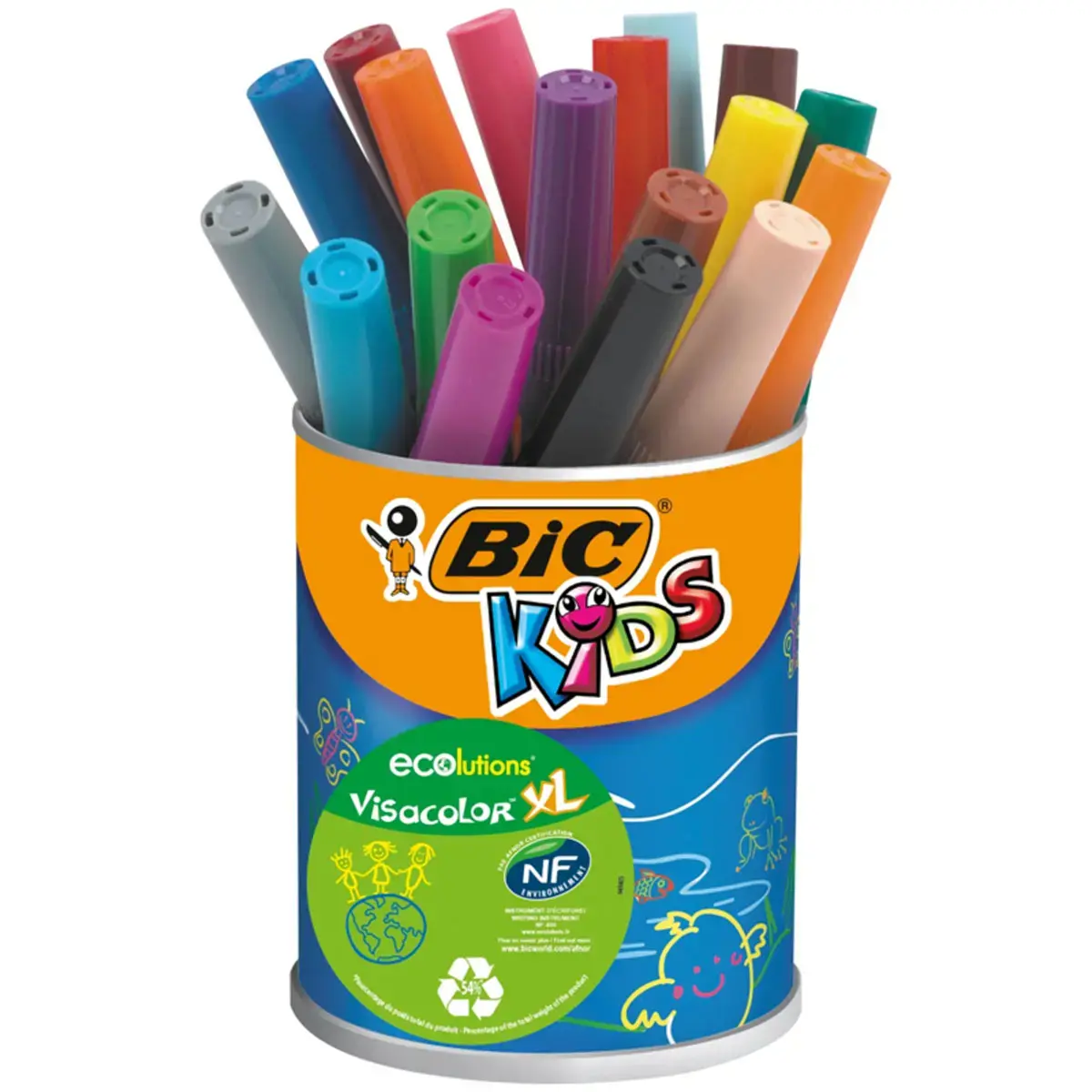 Lot de 18 feutres kids visacolor xl coloriage encre lavable - Bic photo du produit