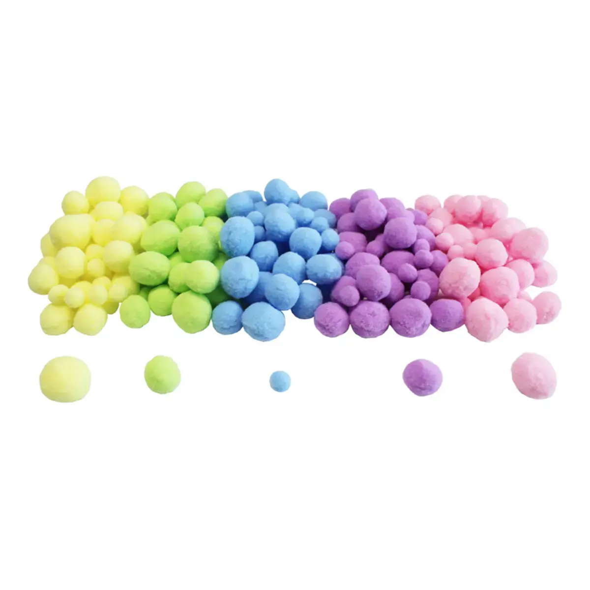 Pack de 200 pompons pastel polyester 3 tailles - 5 coloris - Sodertex loolipo photo du produit