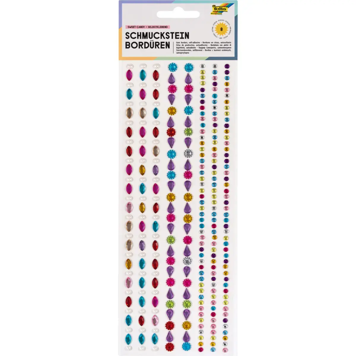 Lot bordures strass adh&eacute;sive 25 cm 5 unit&eacute;s assorties - Folia photo du produit