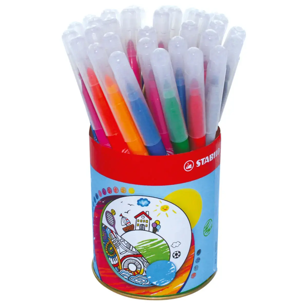 Pot m&eacute;tal de 36 feutres de coloriage pointe moyenne power - Stabilo photo du produit