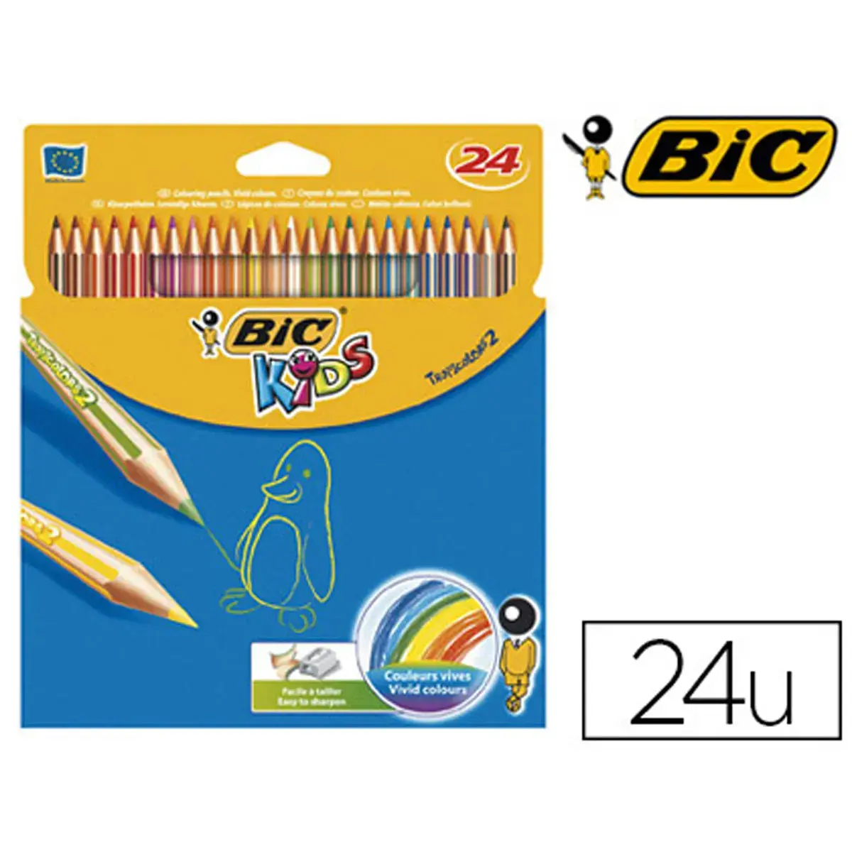Crayon couleur kids tropicolors 24 unit&eacute;s 175mm mine r&eacute;sistante - Bic photo du produit