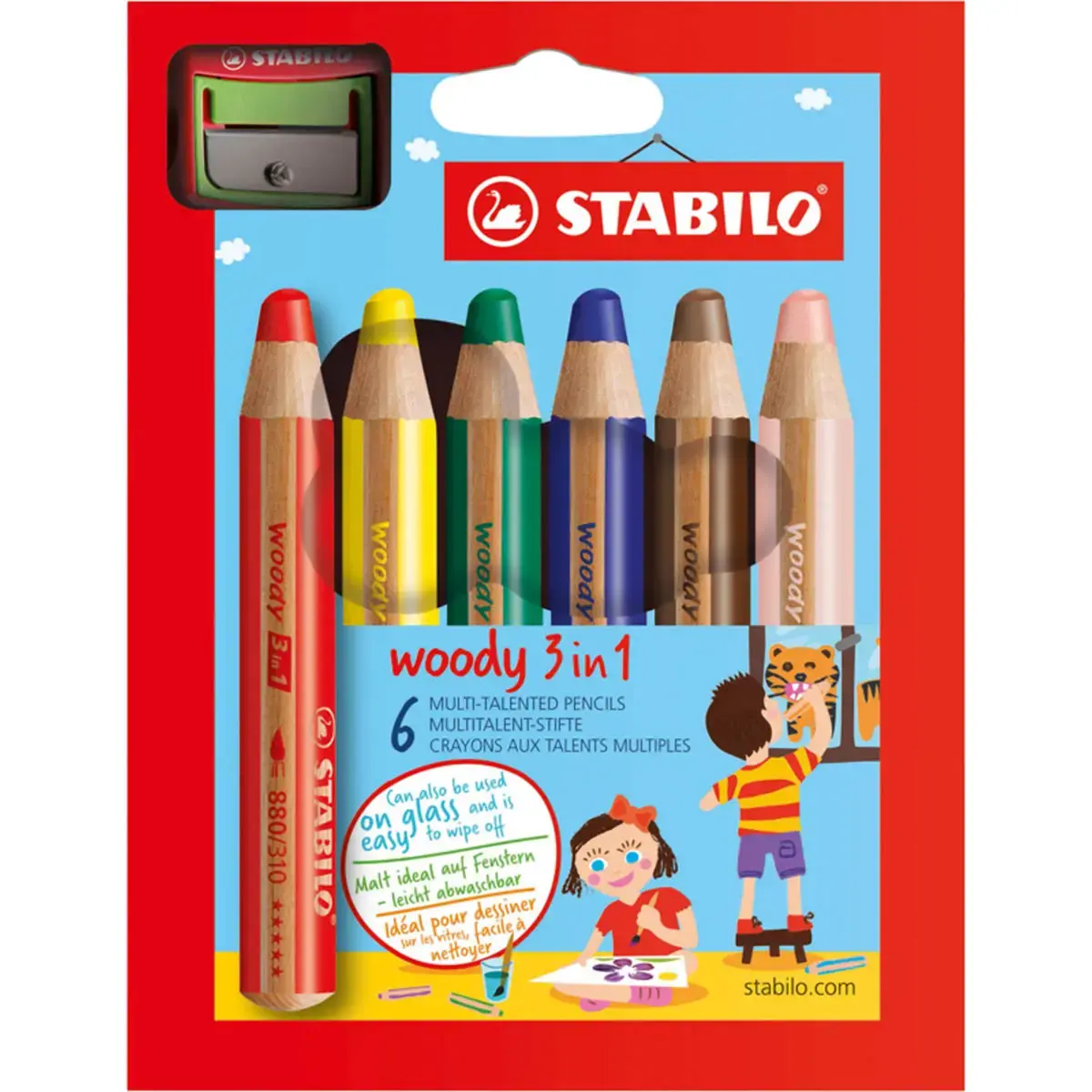 Etui de 6 crayons multi - talents woody 3 in 1 + taille - crayon - Stabilo photo du produit