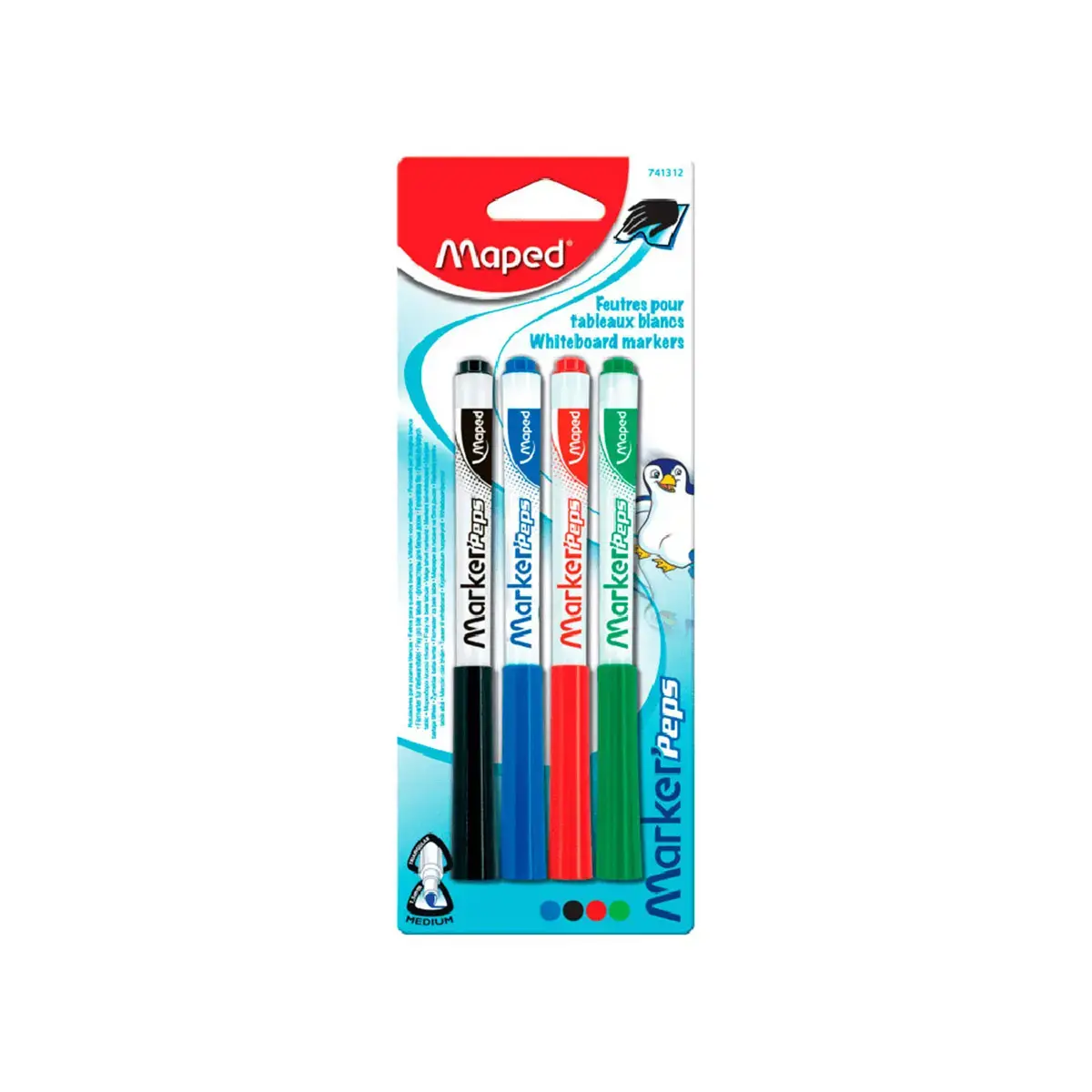 Feutre effaçable marker'peps - blister 4 feutres assortis - Maped photo du produit