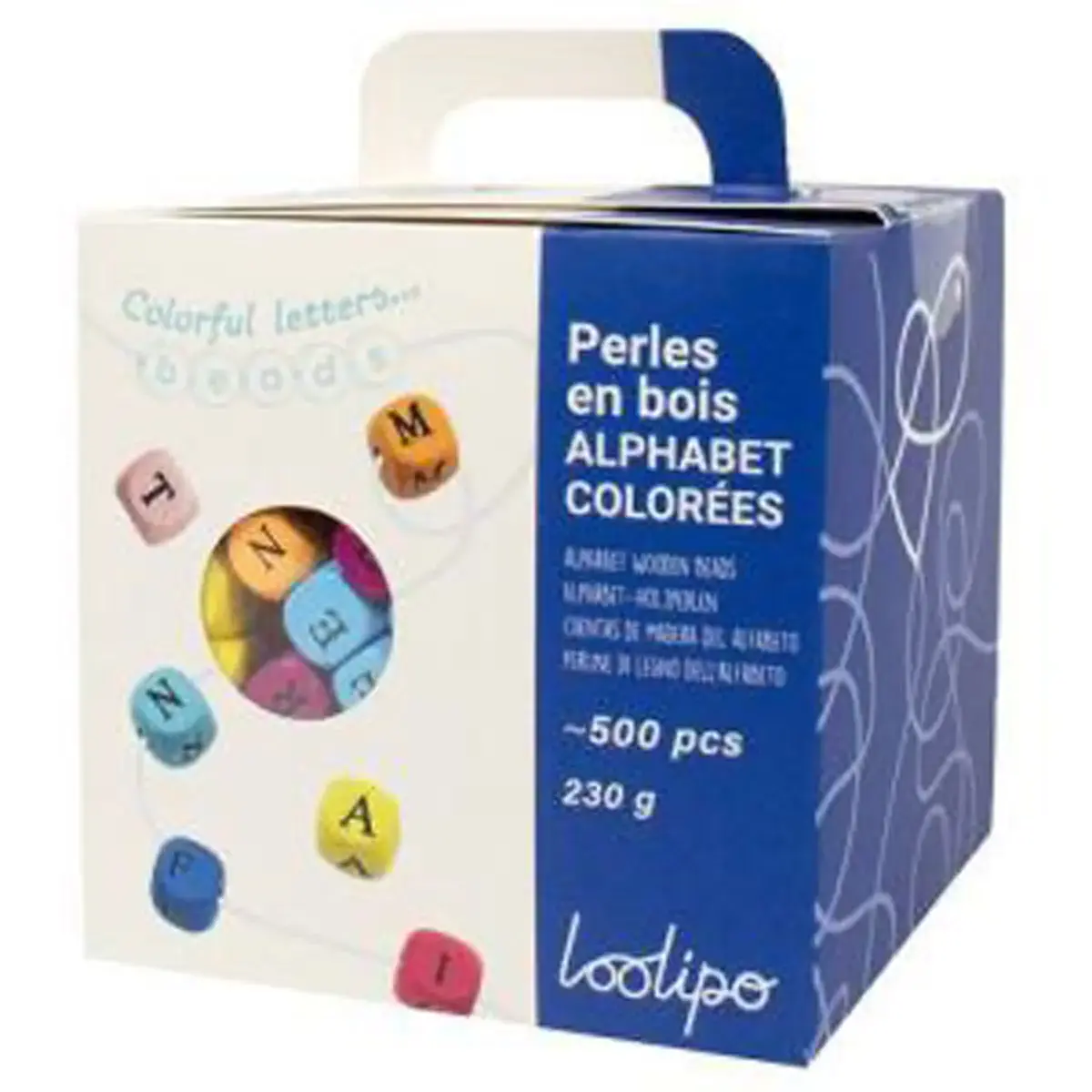 Perles en bois - alphabet - 1 x 1 cm - 500 pcs - 8 coloris - Sodertex loolipo photo du produit