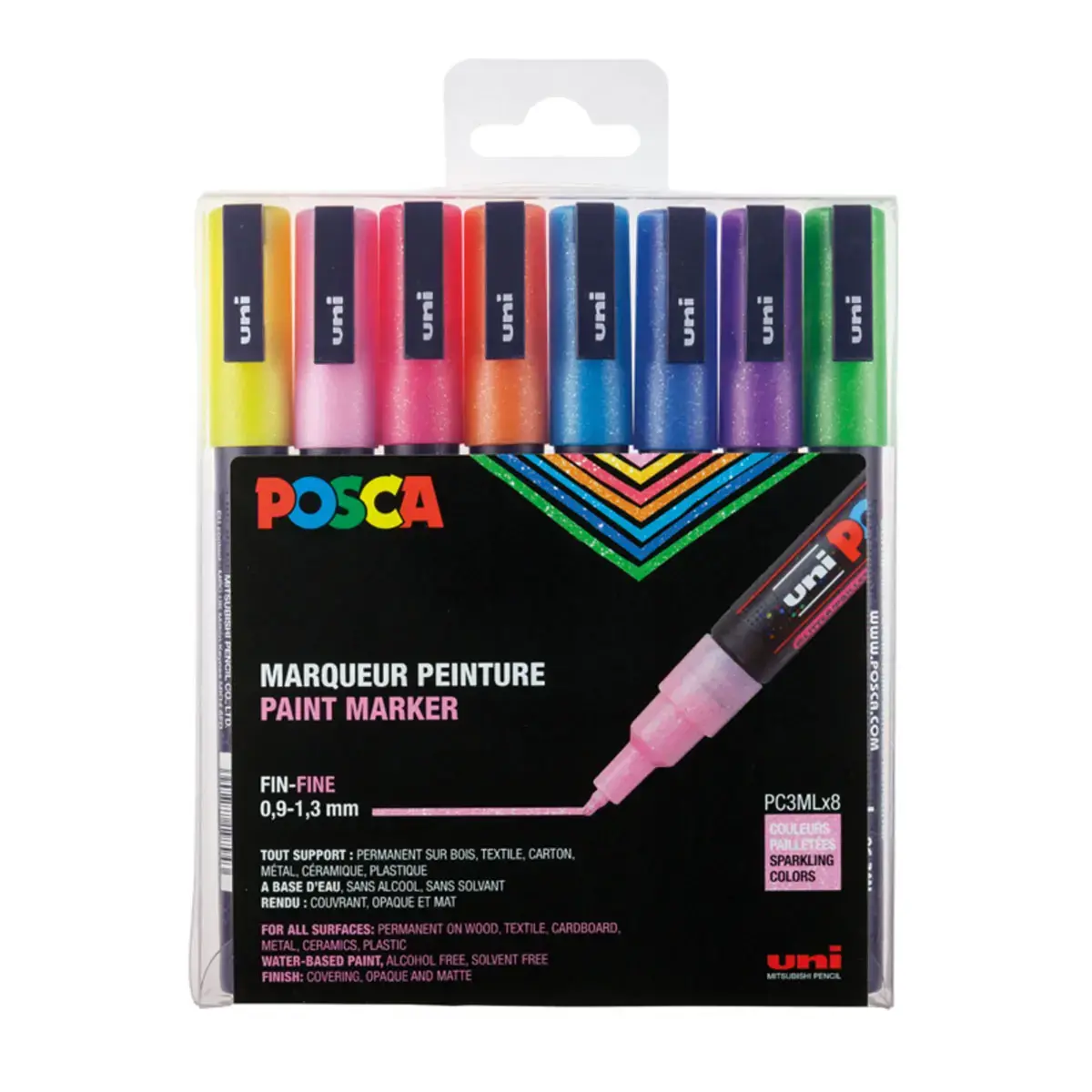 Pochette de 8 marqueurs pc3m gouache encre inodore - Pointe fine - Posca photo du produit