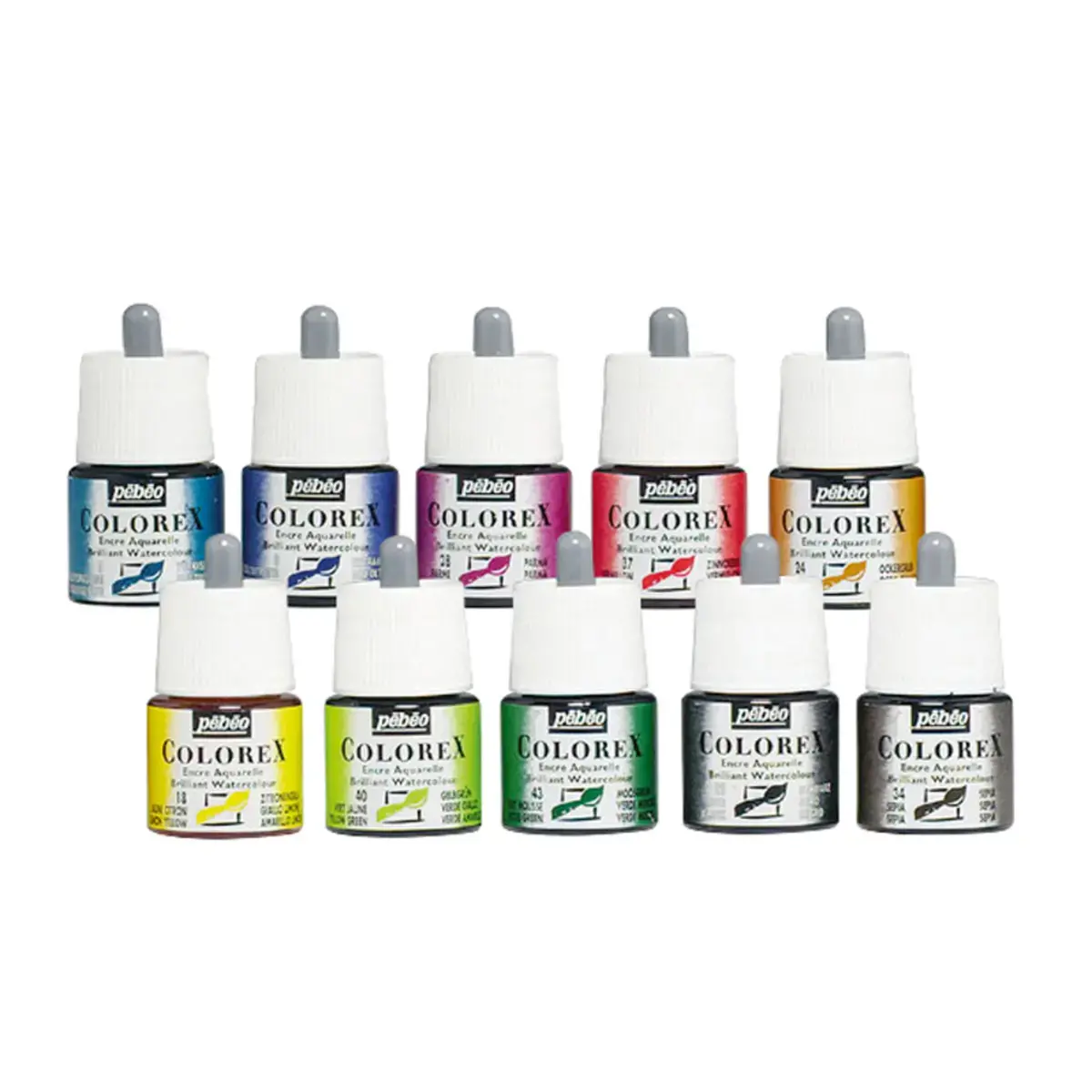 Encre colorex aquarelle forte concentration 10 flacons 45ml - Pebeo photo du produit