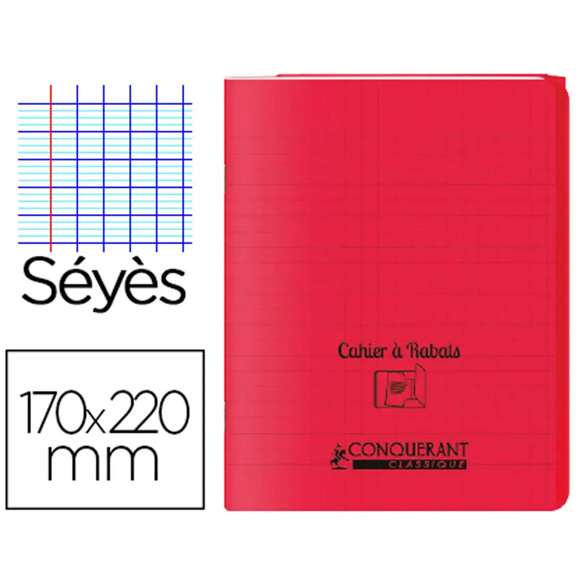 Cahiers à rabat agrafe classique 17 x 22cm 96 pages rouge - Conquerant photo du produit