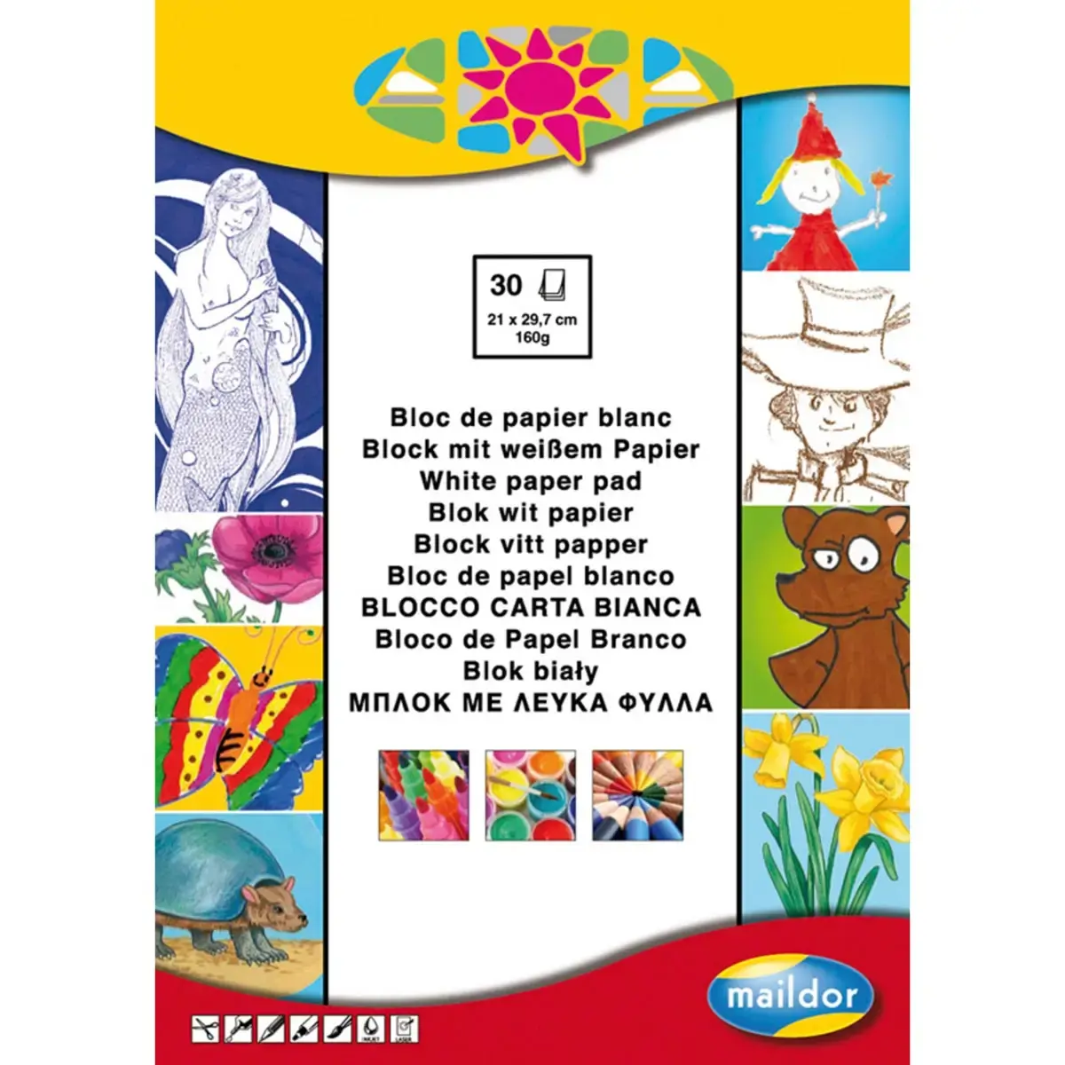 Bloc de 30 feuilles pour feutres et peintures 160g a4 - Blanc - Clairefontaine photo du produit