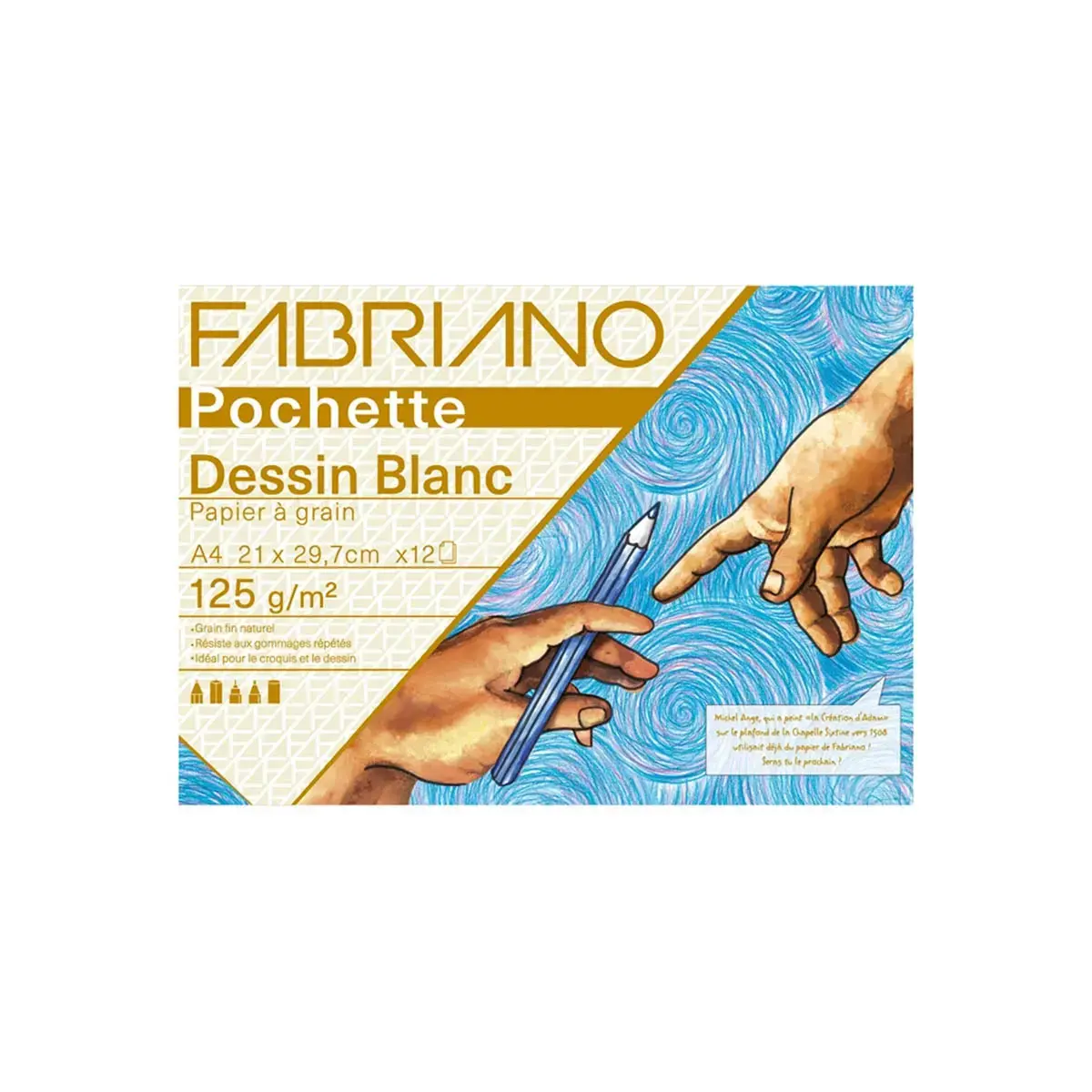 Pochette papier dessin a4 125g 12 feuilles blanc - Fabriano photo du produit