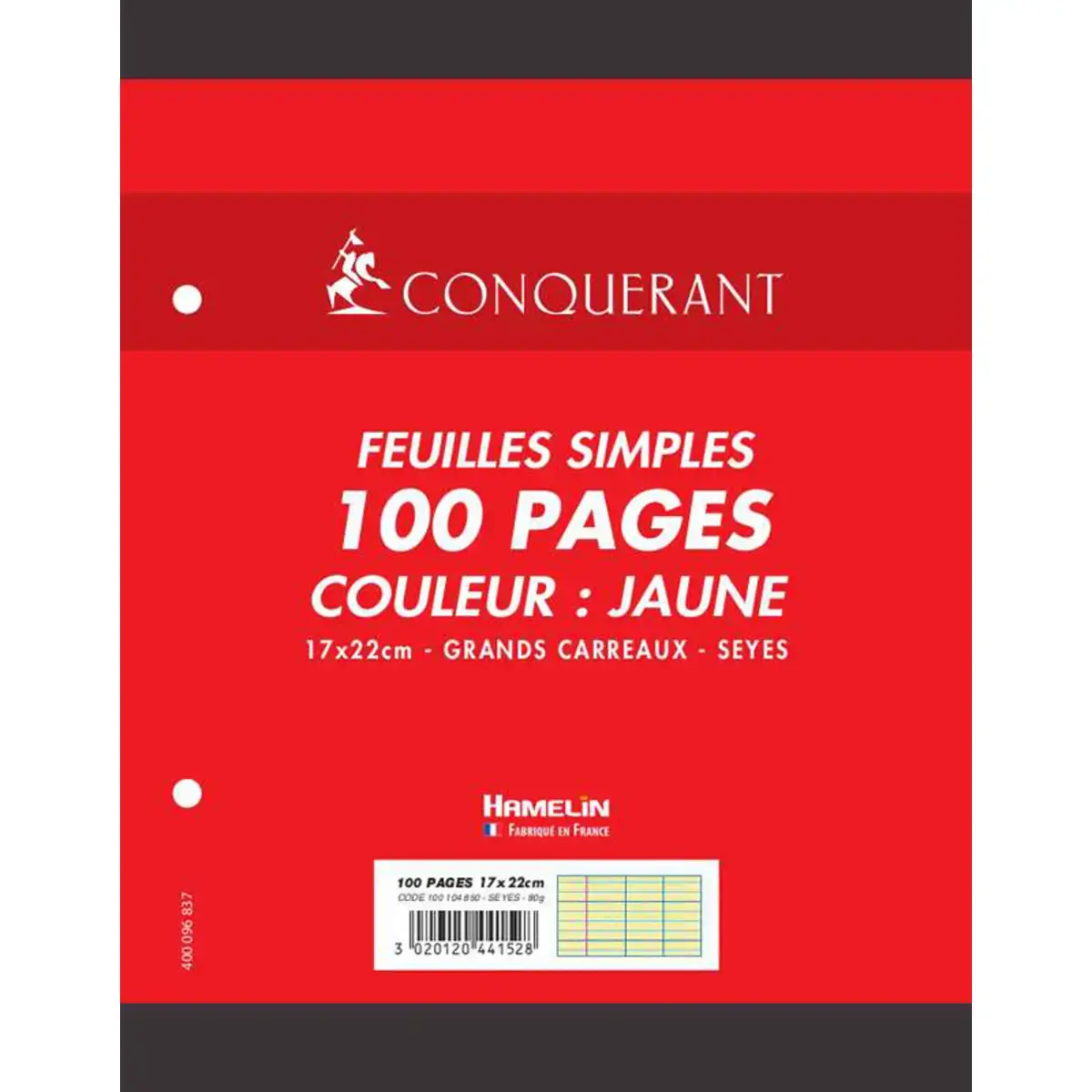 Feuillets mobile a5+ 170x220mm 100 pages 80g séyes jaune - Conquerant photo du produit