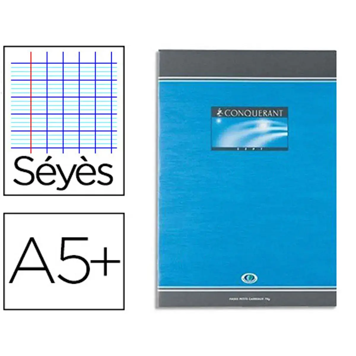 Cahier devoirs piqûre Seyès - A5+ - 48 pages - Bleu/gris - Conquérant photo du produit